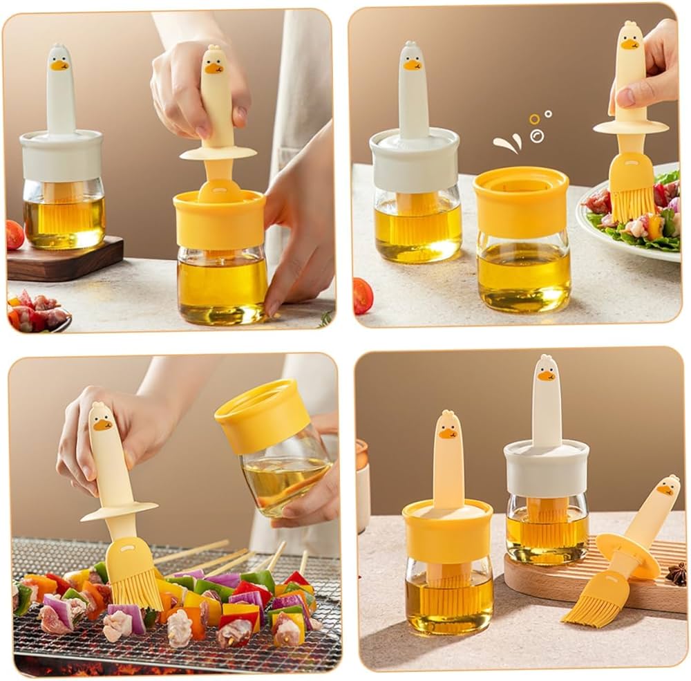 Oil Dispenser Bottle with Silicone Brush, Leakproof, Transparent Jar for Cooking, Baking, BBQ