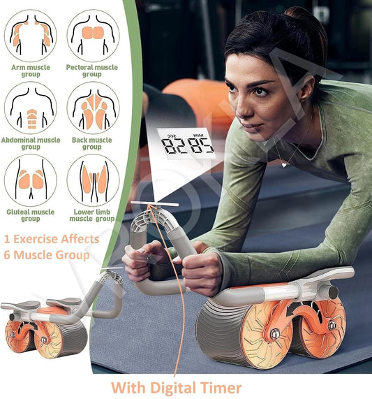 Abs Roller for Men & Women Professional Ab Roller Automatic Rebound With Elbow Support, Timer, Knee Mat Abs Roller Wheel Abs Workout Equipment Abdomen Exercise Equipment for Home