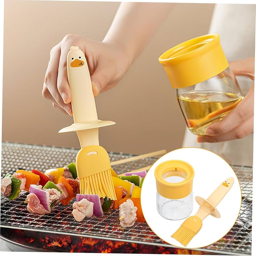 Oil Dispenser Bottle with Silicone Brush, Leakproof, Transparent Jar for Cooking, Baking, BBQ