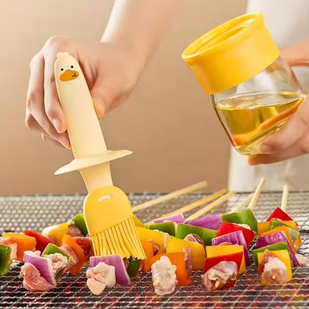 Oil Dispenser Bottle with Silicone Brush, Leakproof, Transparent Jar for Cooking, Baking, BBQ