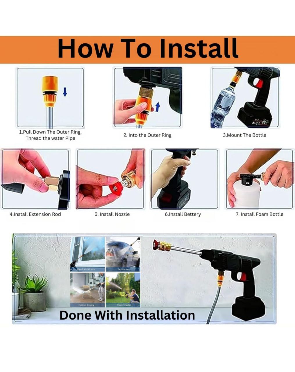 PORTABLE CAR WASHER High Pressure Water Gun for Car Wash and Bike Cleaning with Adjustable Nozzle