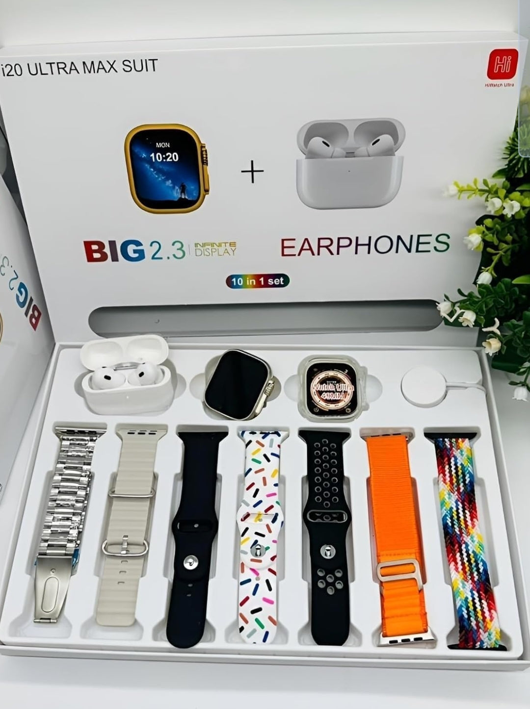 ESPORTIC (10 in 1 Set i20 Ultra MAX Suit SmartWatch + ear buds Pro with Transparent Screen Guard Watch with Seven Decorated Straps,Fitness & Outdoor, Health & Medical, Watchphone,(7 Multicolor Straps)