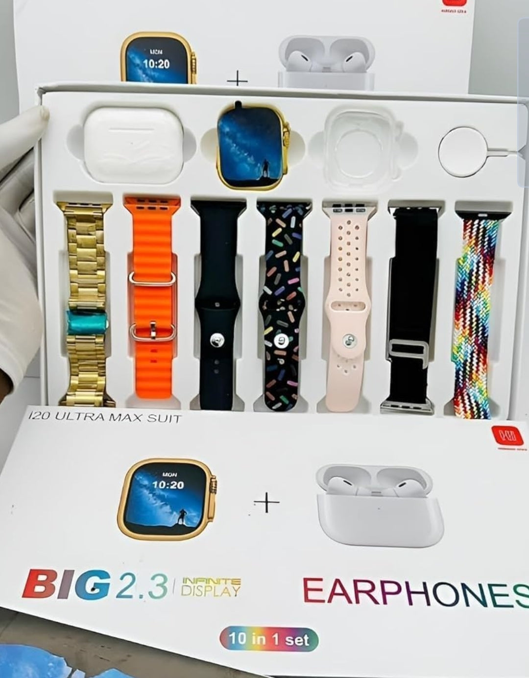 ESPORTIC (10 in 1 Set i20 Ultra MAX Suit SmartWatch + ear buds Pro with Transparent Screen Guard Watch with Seven Decorated Straps,Fitness & Outdoor, Health & Medical, Watchphone,(7 Multicolor Straps)