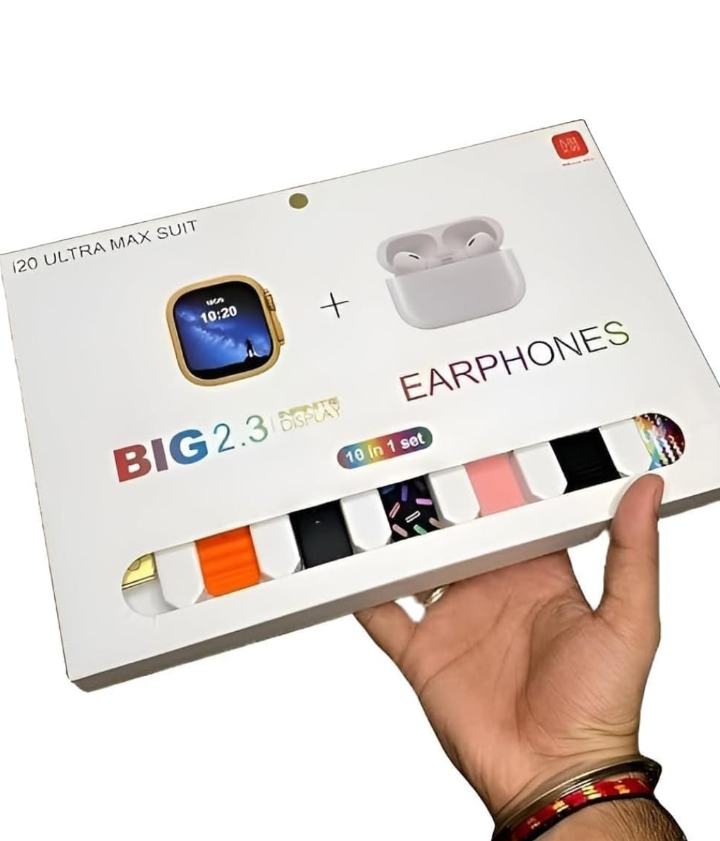 ESPORTIC (10 in 1 Set i20 Ultra MAX Suit SmartWatch + ear buds Pro with Transparent Screen Guard Watch with Seven Decorated Straps,Fitness & Outdoor, Health & Medical, Watchphone,(7 Multicolor Straps)