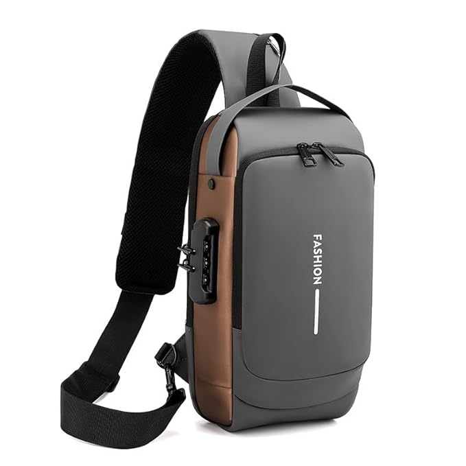 Waterproof Polyester Unisex Crossbody Sling Bag - Anti Theft Chest Backpack for Men & Women - Chest Bag With USB Charging Port