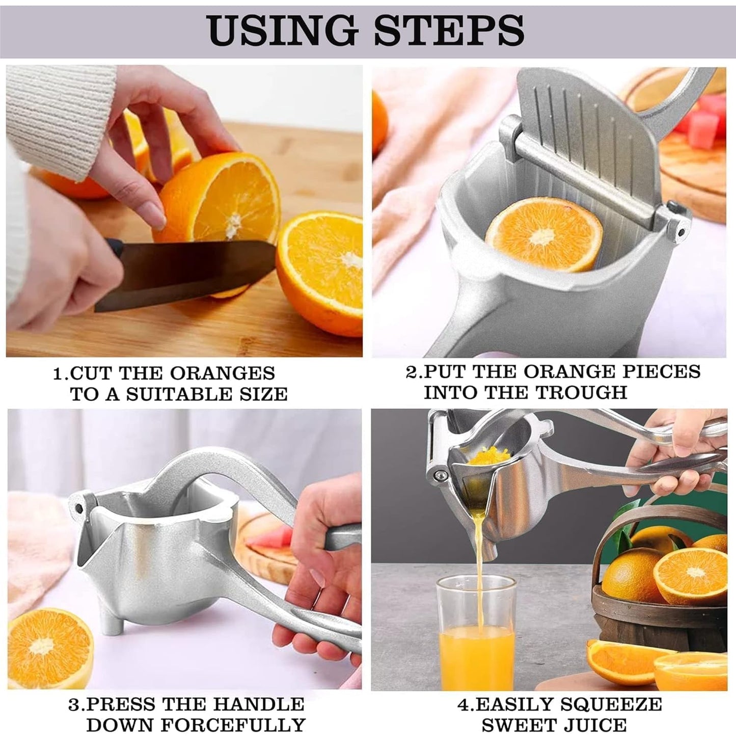 Fruit Press Juicer  Manual Hand Press Juicer For Citrus Orange Mosambi Sweet Lime Pomegranate Lemon Anar Juice Maker, Handy Aluminium Steel Instant Fruits Juice Squeezer Machine For Home