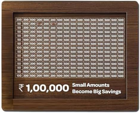 Wooden Money Piggy Bank, Money Saving Box, Gullak with Savings Chart, 100000 Rupees Goal Tracker, Cash Collection Bank for Kids and Adults(1Pc)