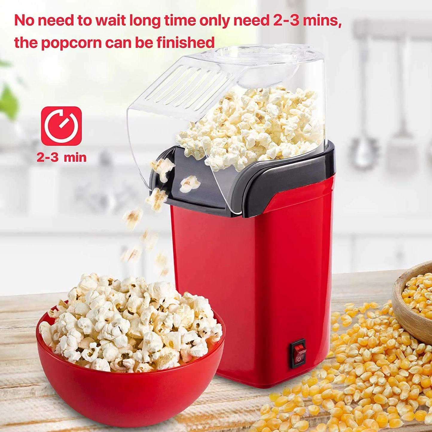 Electric Popcorn Maker with Measuring Cup |Oil-Free, Healthy Snack Maker for Kids & Adults | Fast Popper for Home, Movie Nights, Parties | Easy One-Touch Operation