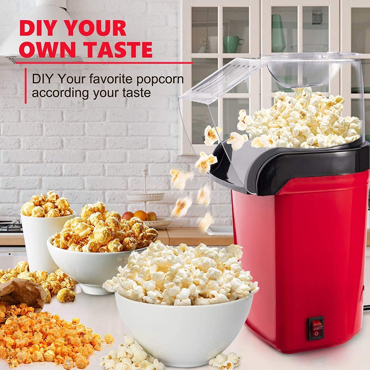 Electric Popcorn Maker with Measuring Cup |Oil-Free, Healthy Snack Maker for Kids & Adults | Fast Popper for Home, Movie Nights, Parties | Easy One-Touch Operation