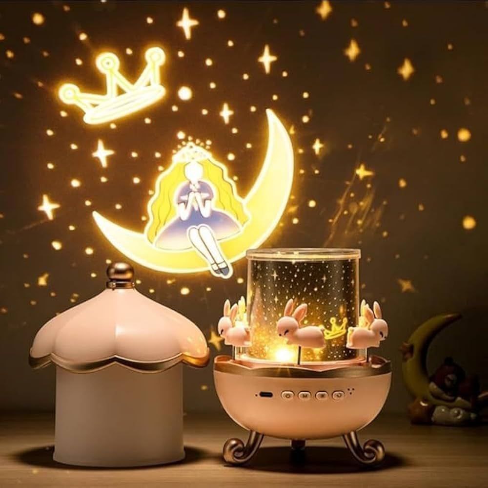 Rotatable Rabbit Night Lamp for Kids Room Decor ,  Star Projection Light for A Magical Nursery Atmosphere