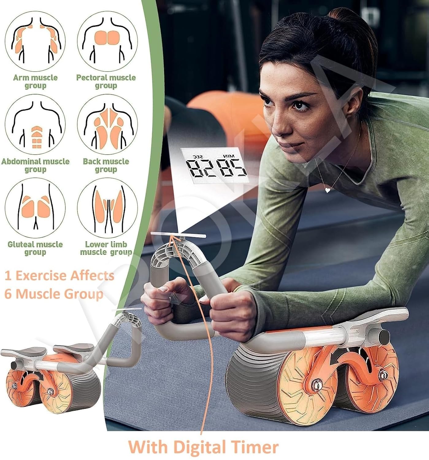 Abs Roller for Men & Women Professional Ab Roller Automatic Rebound With Elbow Support, Timer, Knee Mat Abs Roller Wheel Abs Workout Equipment Abdomen Exercise Equipment for Home